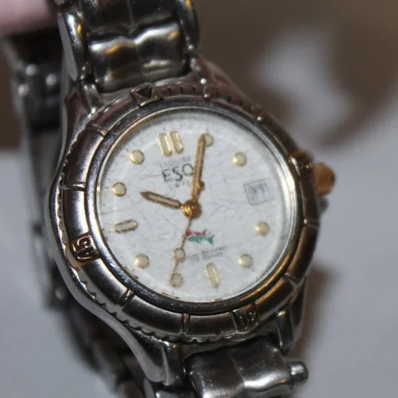 ESQ Stainless Silver Diver Watch -Rare /Vintage Vintage ESQ by Movado 100 meter Diver Date Sport Two Tone  main image 4